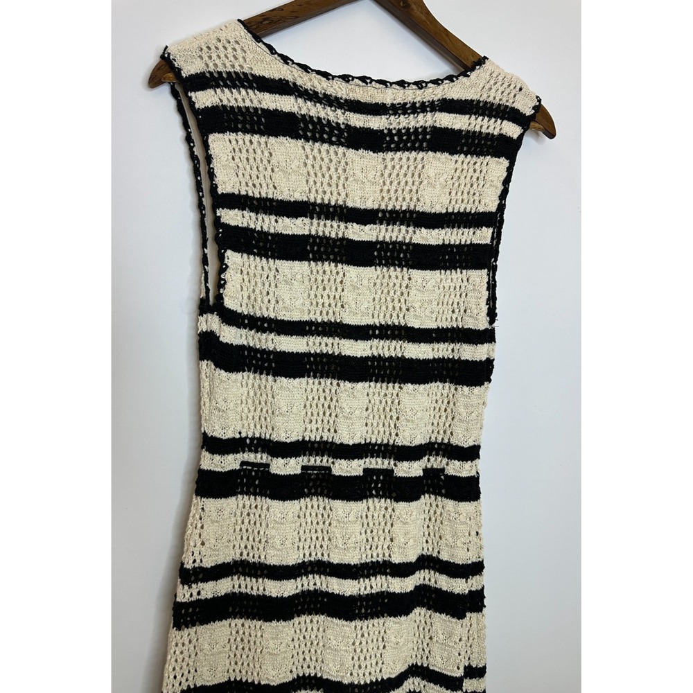 New Elan Stripe Cotton Blend Midi Cover-Up Dress Crochet Natural Black Size XL - Picture 15 of 16